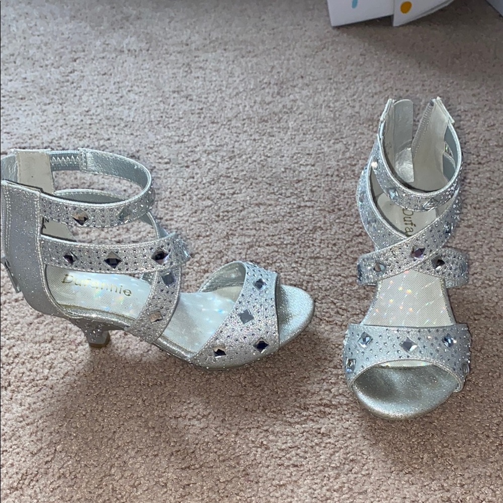 Kids Silver Strappy Heels with Rhinestones